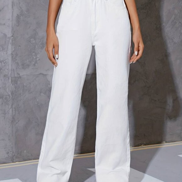 High Waist Plain Design Denim White Pants Loose Fit Casual Womens Small - Picture 3 of 6